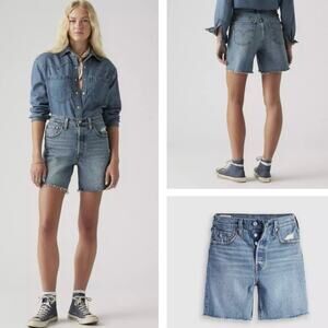 New Levi’s 501 Mid Thigh Shorts Odeon Wash High Rise Cutoff Free People NWT - 34